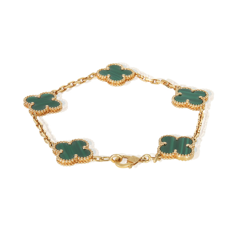 Van Cleef & Arpels Yellow Gold Malachite Vintage Alhambra Bracelet 18k