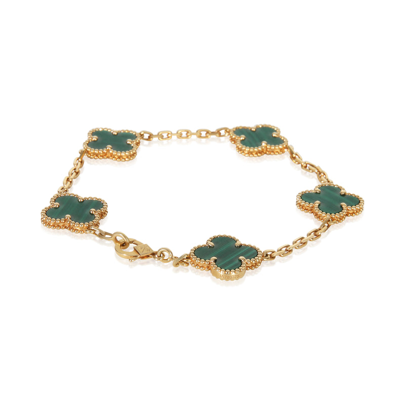 Van Cleef & Arpels Yellow Gold Malachite Vintage Alhambra Bracelet 18k