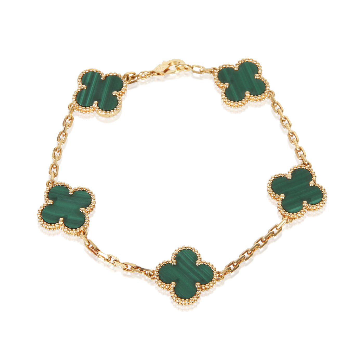 Van Cleef & Arpels Yellow Gold Malachite Vintage Alhambra Bracelet 18k