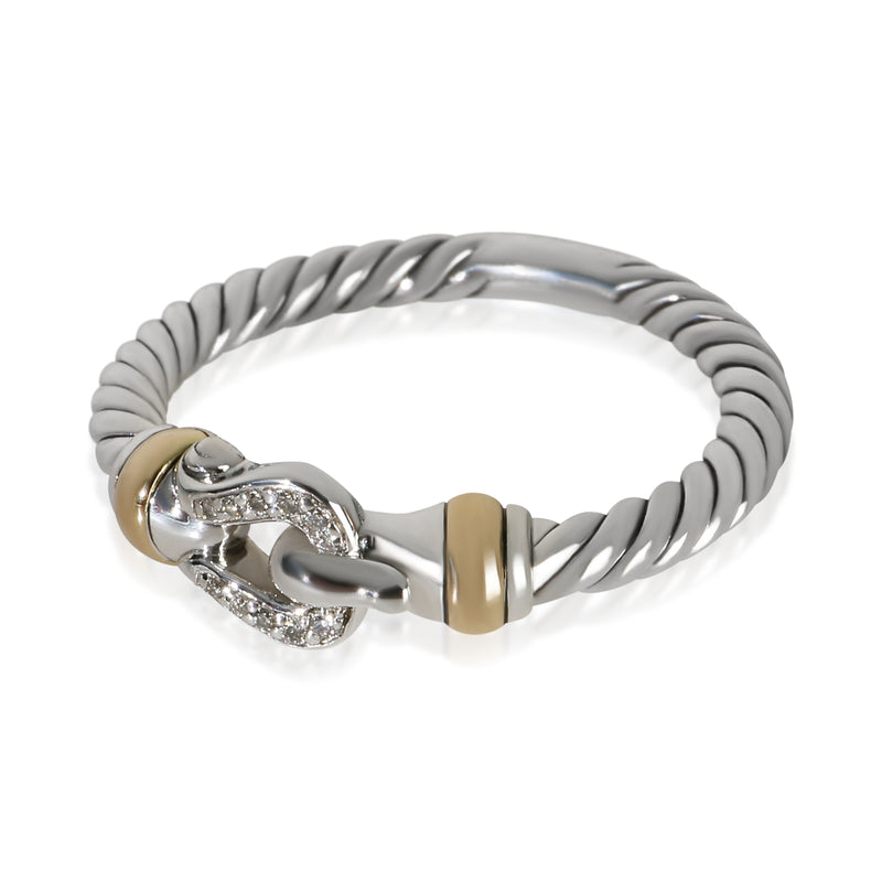 David Yurman Yellow Gold & Sterling Silver Diamond Cable Buckle Ring 18k