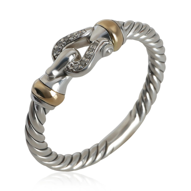 David Yurman Yellow Gold & Sterling Silver Diamond Cable Buckle Ring 18k