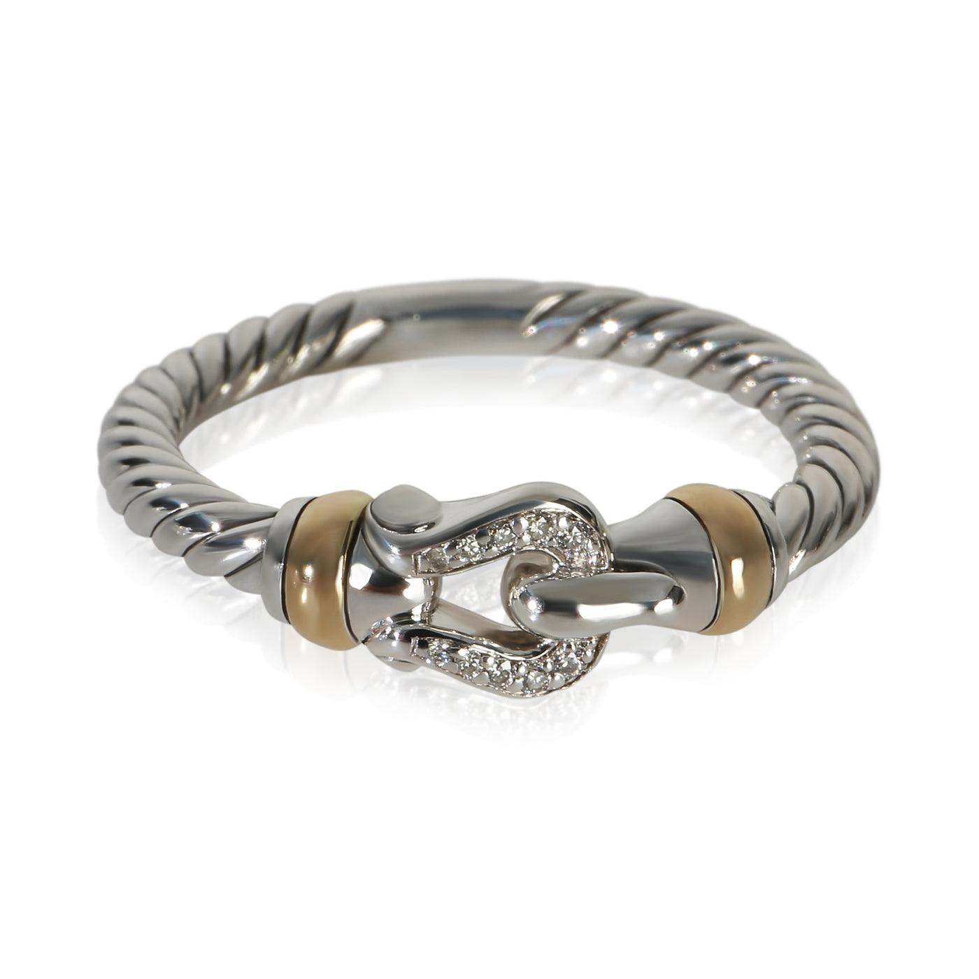 David Yurman Yellow Gold & Sterling Silver Diamond Cable Buckle Ring 18k