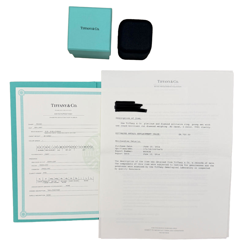 Tiffany & Co. 0.82 Ct Round Brilliant Diamond Engagement Ring 950