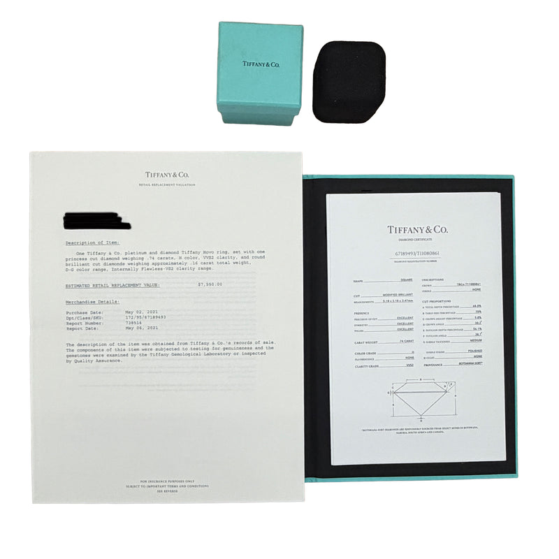 Tiffany & Co. 0.74 Ct Princess Diamond Novo Engagement Ring 950