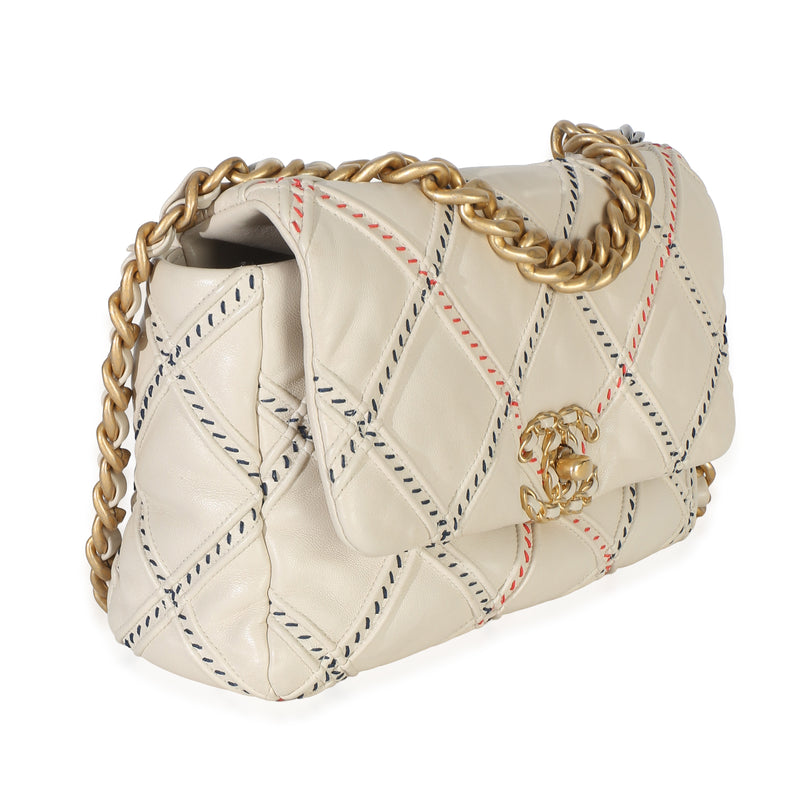 Chanel Beige Multicolor Quilted Lambskin Mixed Fibers Medium 19 Flap Bag Leather