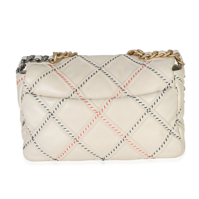 Chanel Beige Multicolor Quilted Lambskin Mixed Fibers Medium 19 Flap Bag Leather