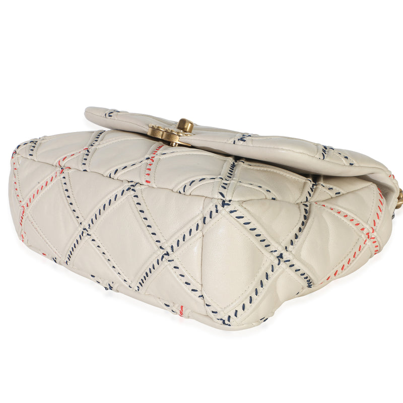 Chanel Beige Multicolor Quilted Lambskin Mixed Fibers Medium 19 Flap Bag Leather