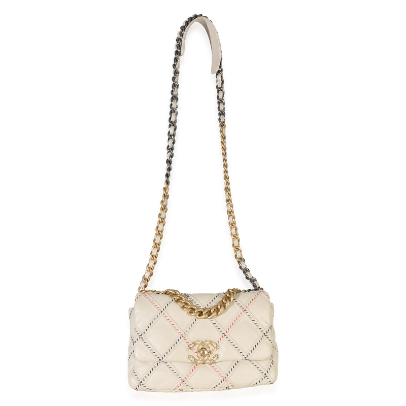 Chanel Beige Multicolor Quilted Lambskin Mixed Fibers Medium 19 Flap Bag Leather