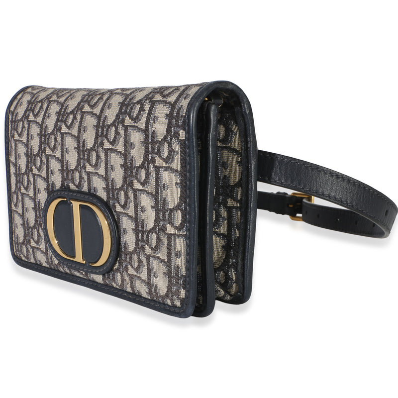 Christian Dior Navy Oblique Jacquard 30 Montaigne 2-In-1 Pouch Blue Canvas