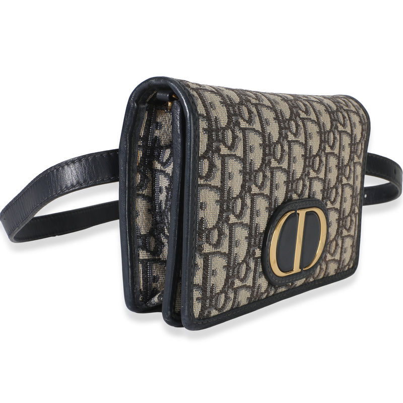 Christian Dior Navy Oblique Jacquard 30 Montaigne 2-In-1 Pouch Blue Canvas