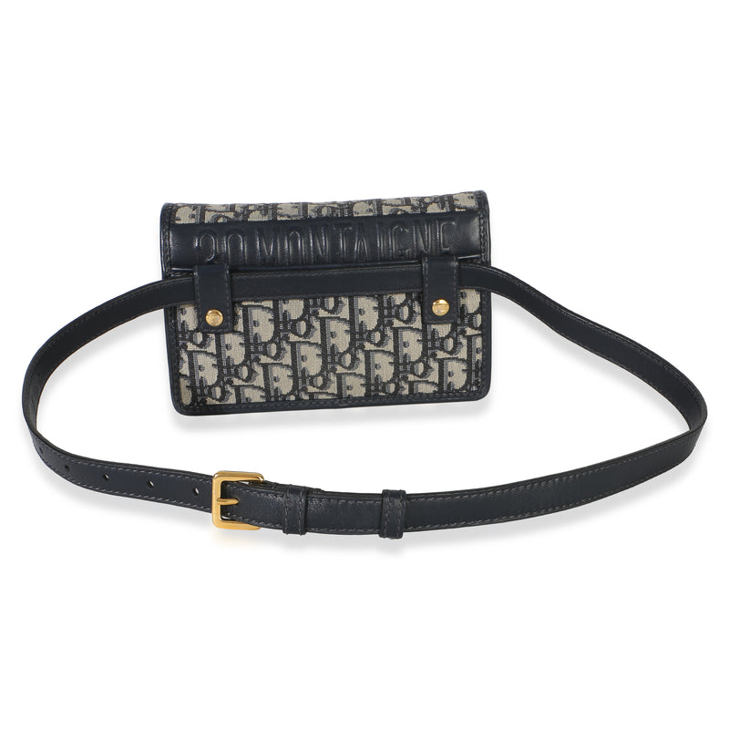 Christian Dior Navy Oblique Jacquard 30 Montaigne 2-In-1 Pouch Blue Canvas