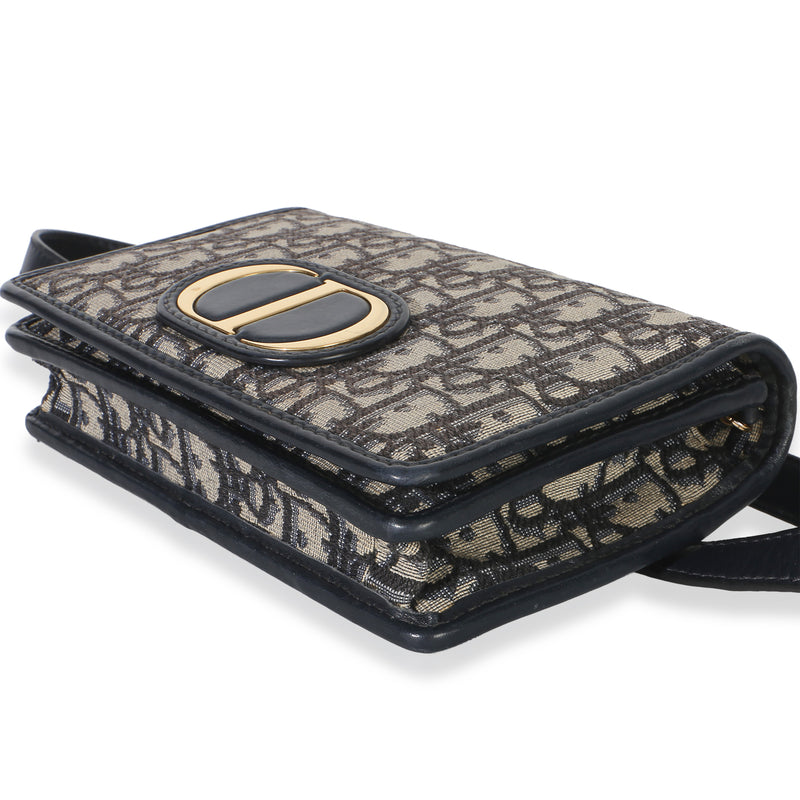 Christian Dior Navy Oblique Jacquard 30 Montaigne 2-In-1 Pouch Blue Canvas