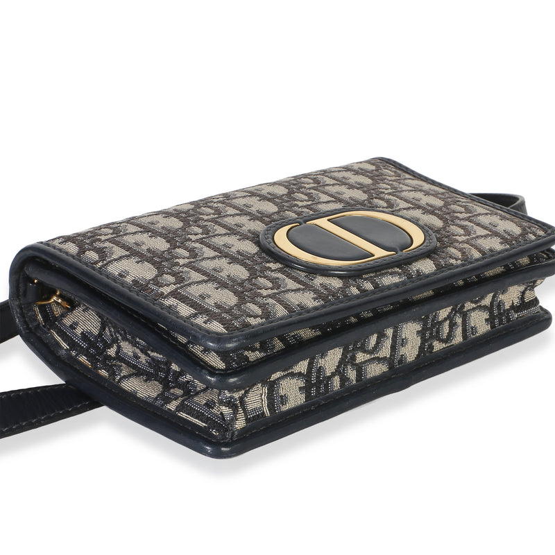 Christian Dior Navy Oblique Jacquard 30 Montaigne 2-In-1 Pouch Blue Canvas