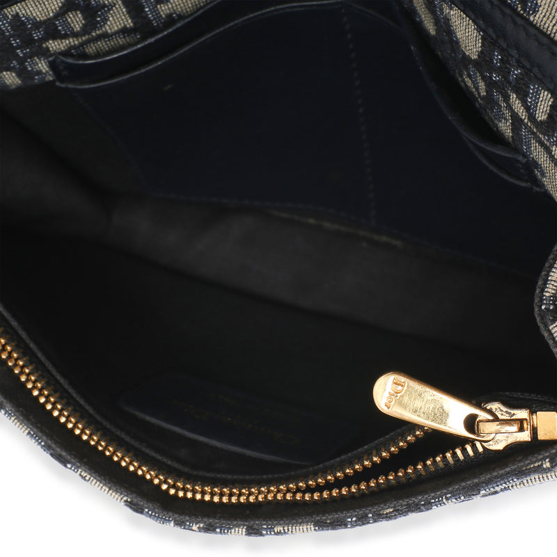 Christian Dior Navy Oblique Jacquard 30 Montaigne 2-In-1 Pouch Blue Canvas