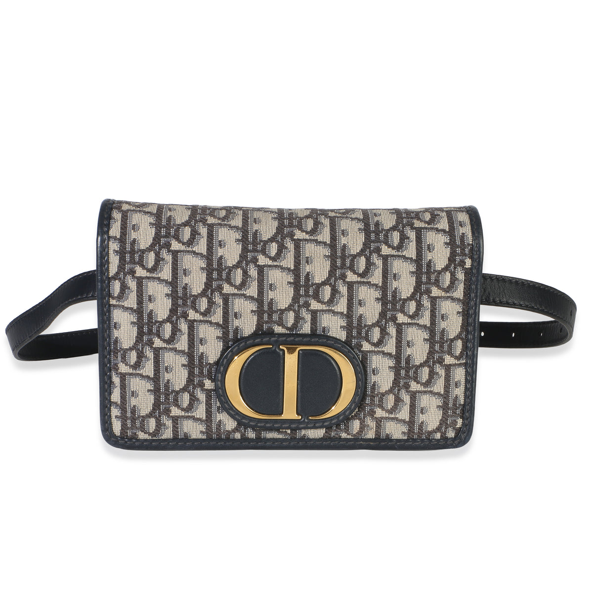 Christian Dior Navy Oblique Jacquard 30 Montaigne 2-In-1 Pouch Blue Canvas