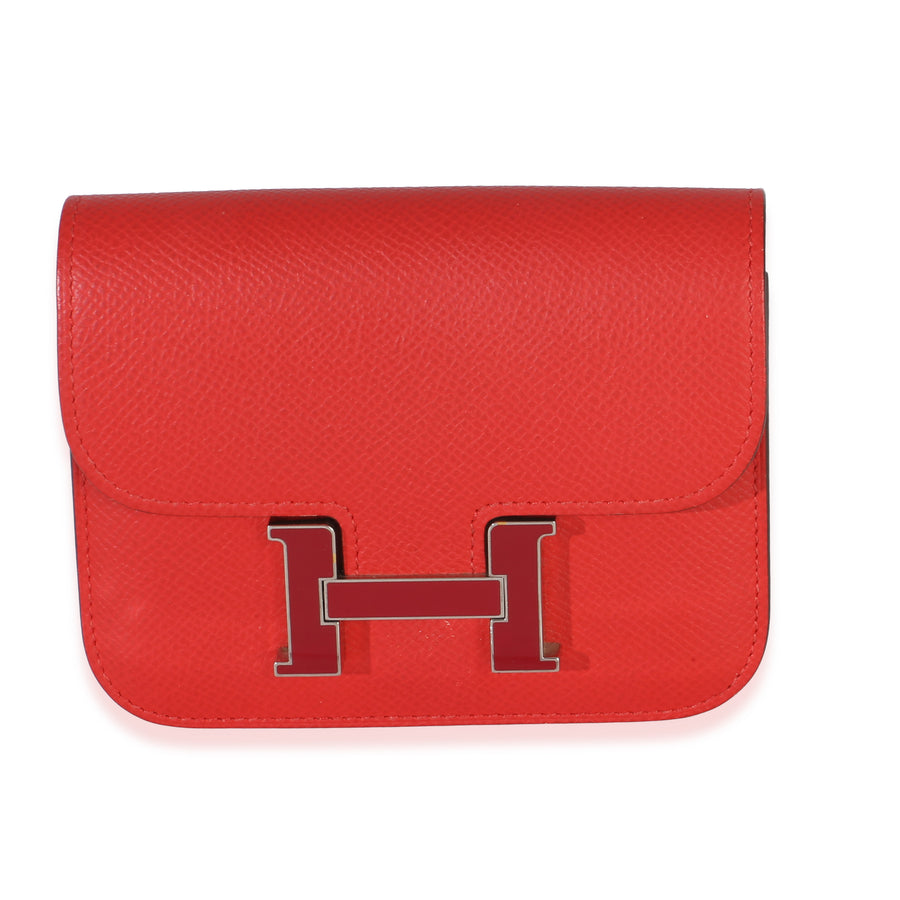 Hermès Epsom Rouge De Coeur Constance Slim Wallet Phw Red Leather
