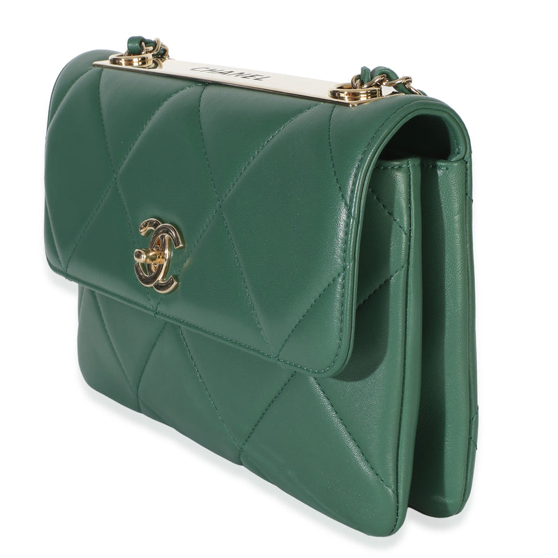 Chanel Green Quilted Lambskin Small Trendy Flap Bag Leather