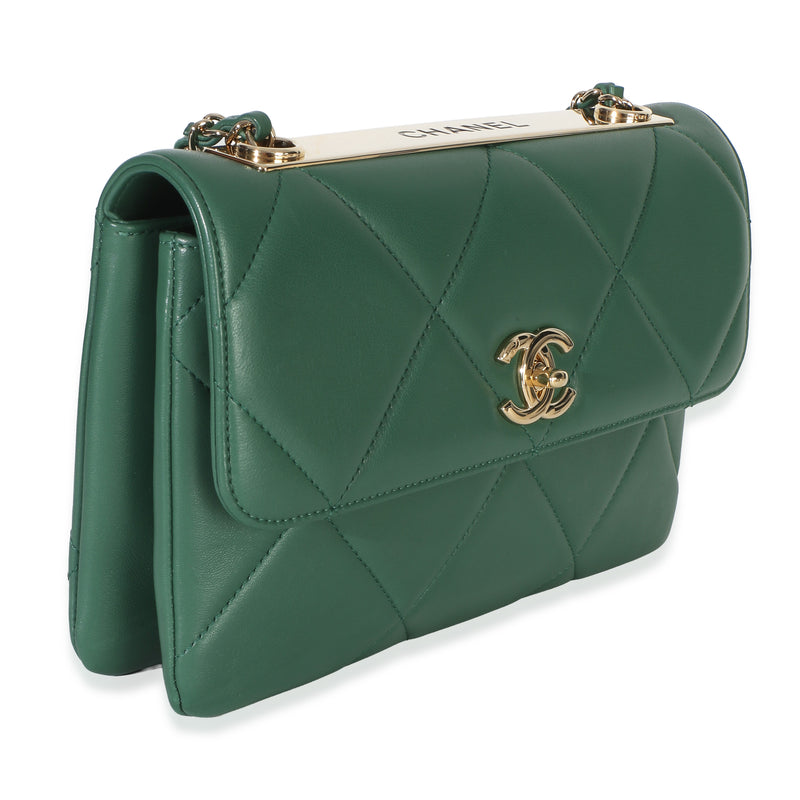 Chanel Green Quilted Lambskin Small Trendy Flap Bag Leather