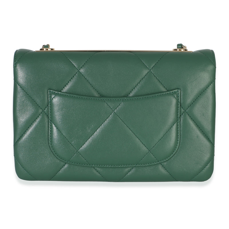 Chanel Green Quilted Lambskin Small Trendy Flap Bag Leather