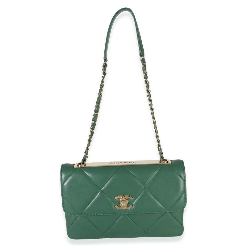 Chanel Green Quilted Lambskin Small Trendy Flap Bag Leather