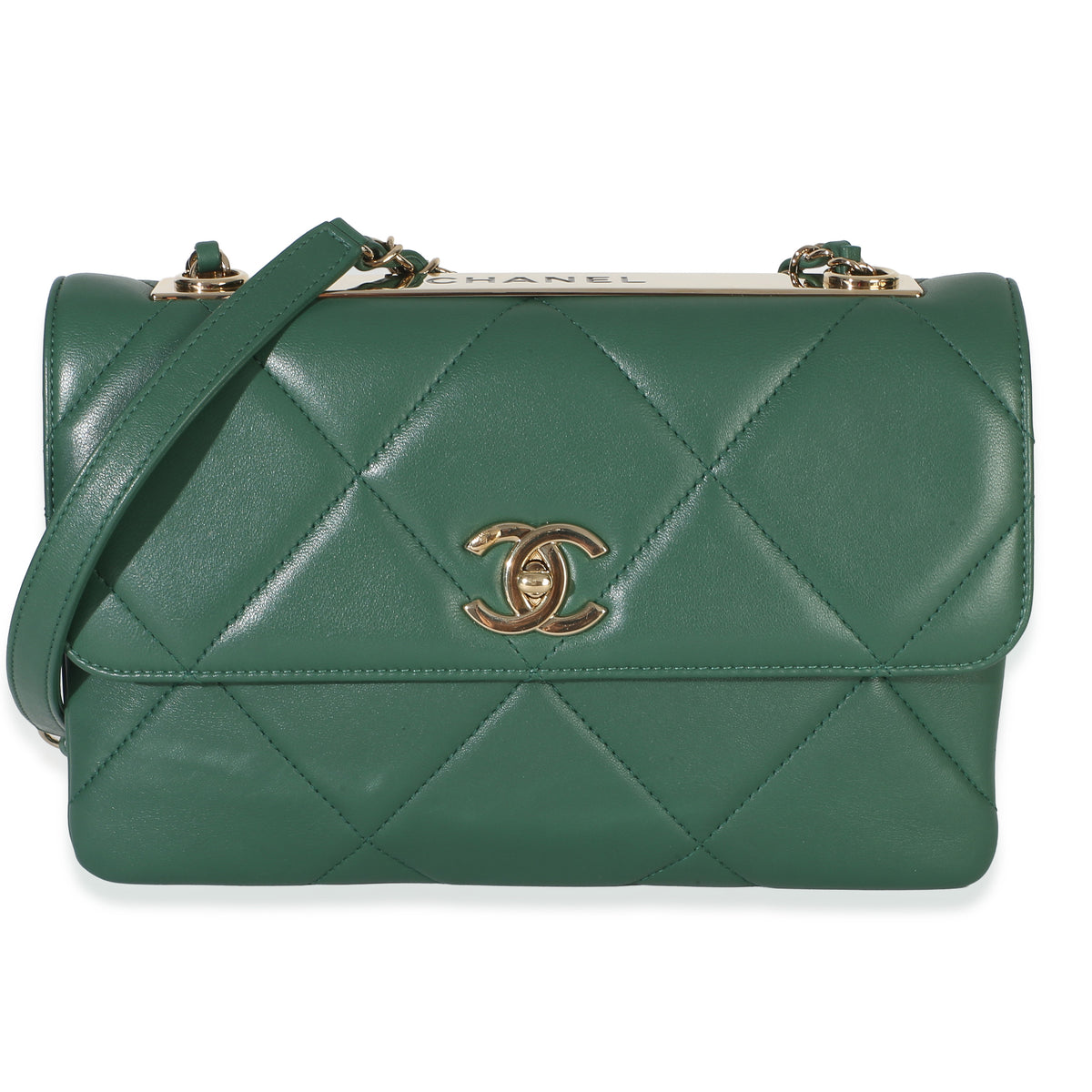 Chanel Green Quilted Lambskin Small Trendy Flap Bag Leather