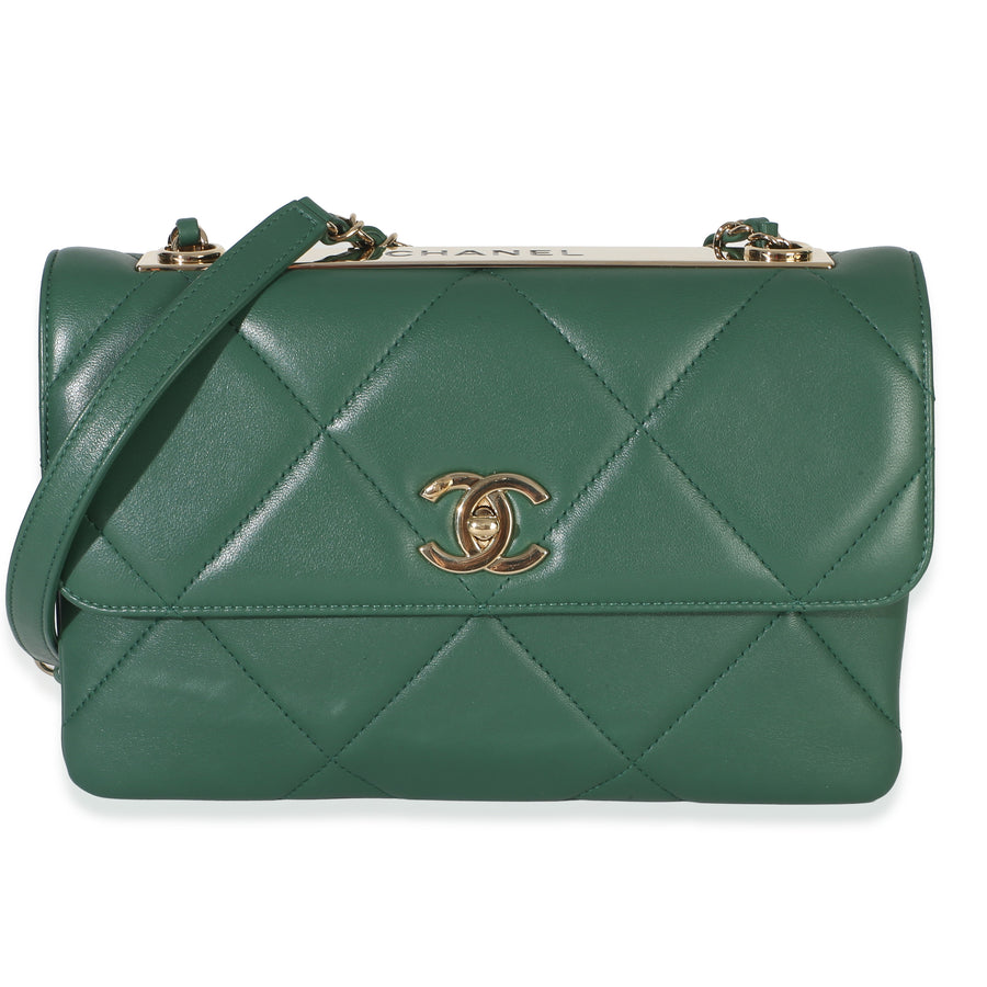 Chanel Green Quilted Lambskin Small Trendy Flap Bag Leather