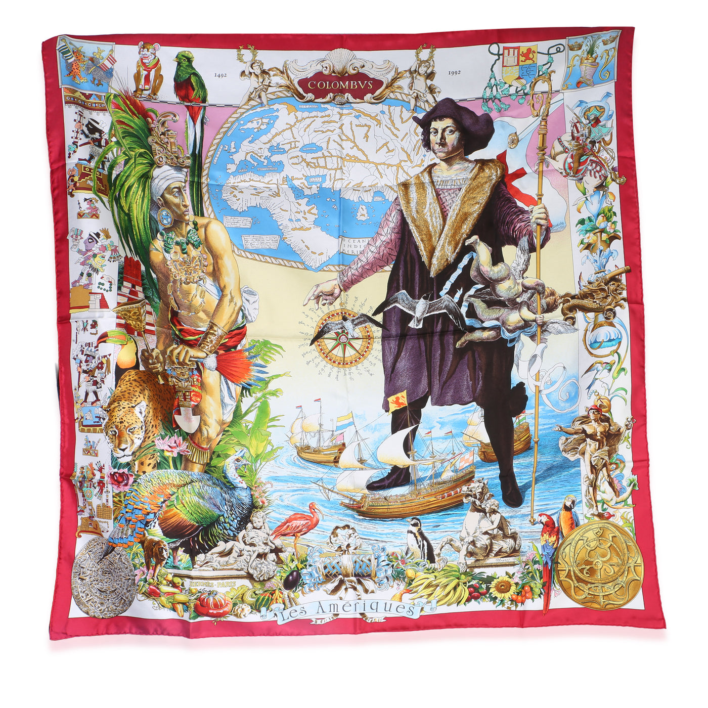 Hermès Multicolor Les Ameriques Silk Scarf 90 Scarves/wraps