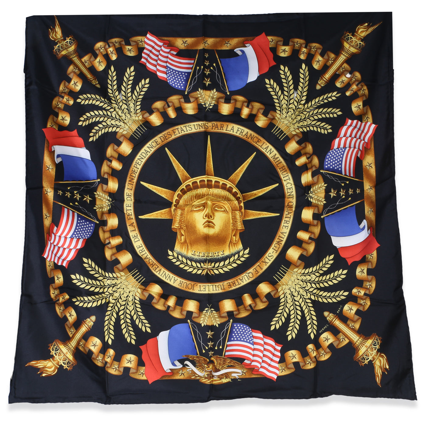 Hermès Multicolor Statue Of Liberty Centennial Silk Scarf 90 Black; Scarves/wraps