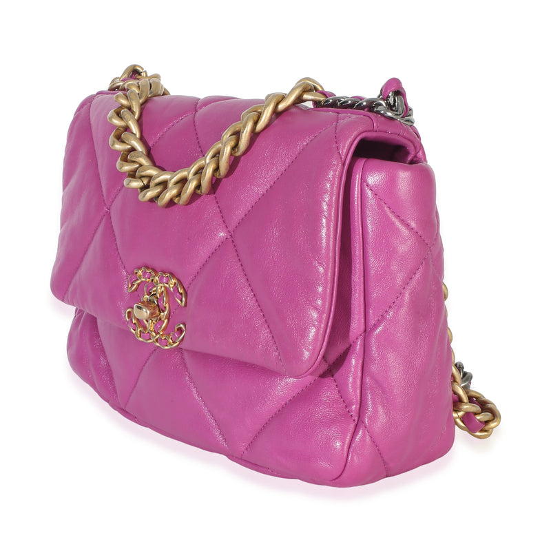 Chanel Purple Quilted Lambskin Medium 19 Flap Bag Leather