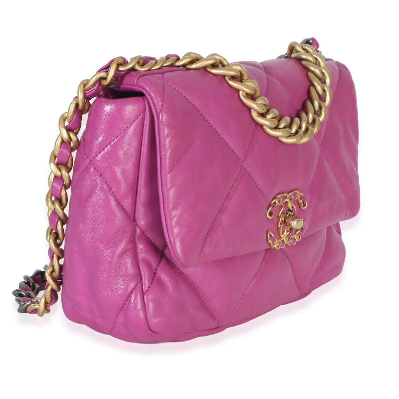 Chanel Purple Quilted Lambskin Medium 19 Flap Bag Leather