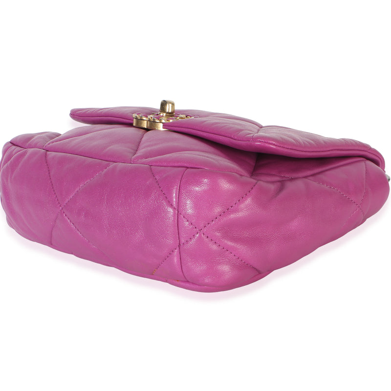 Chanel Purple Quilted Lambskin Medium 19 Flap Bag Leather