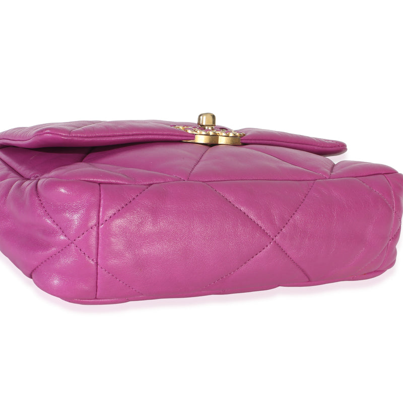 Chanel Purple Quilted Lambskin Medium 19 Flap Bag Leather