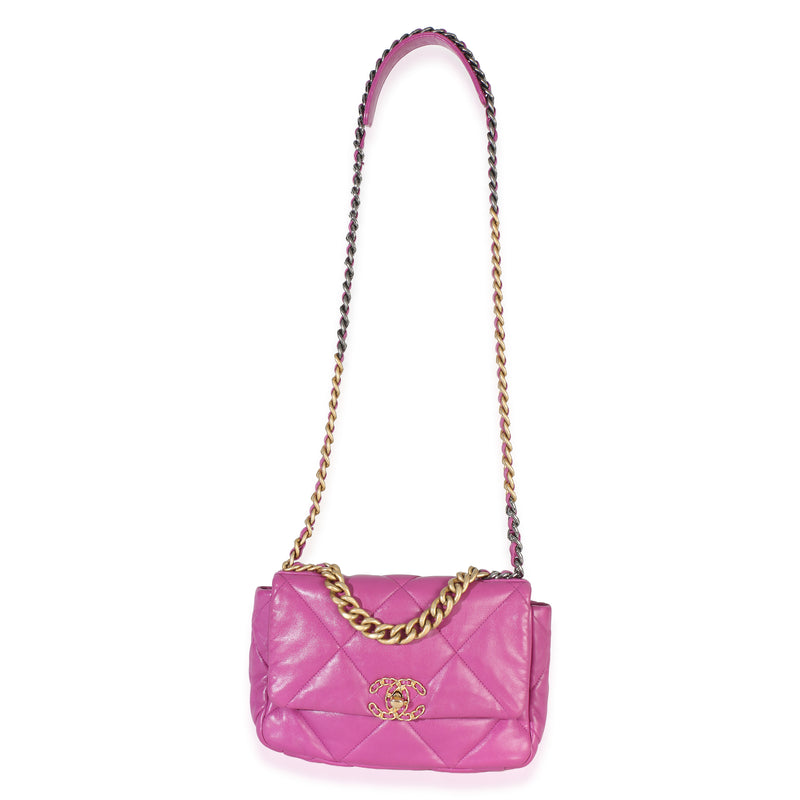 Chanel Purple Quilted Lambskin Medium 19 Flap Bag Leather