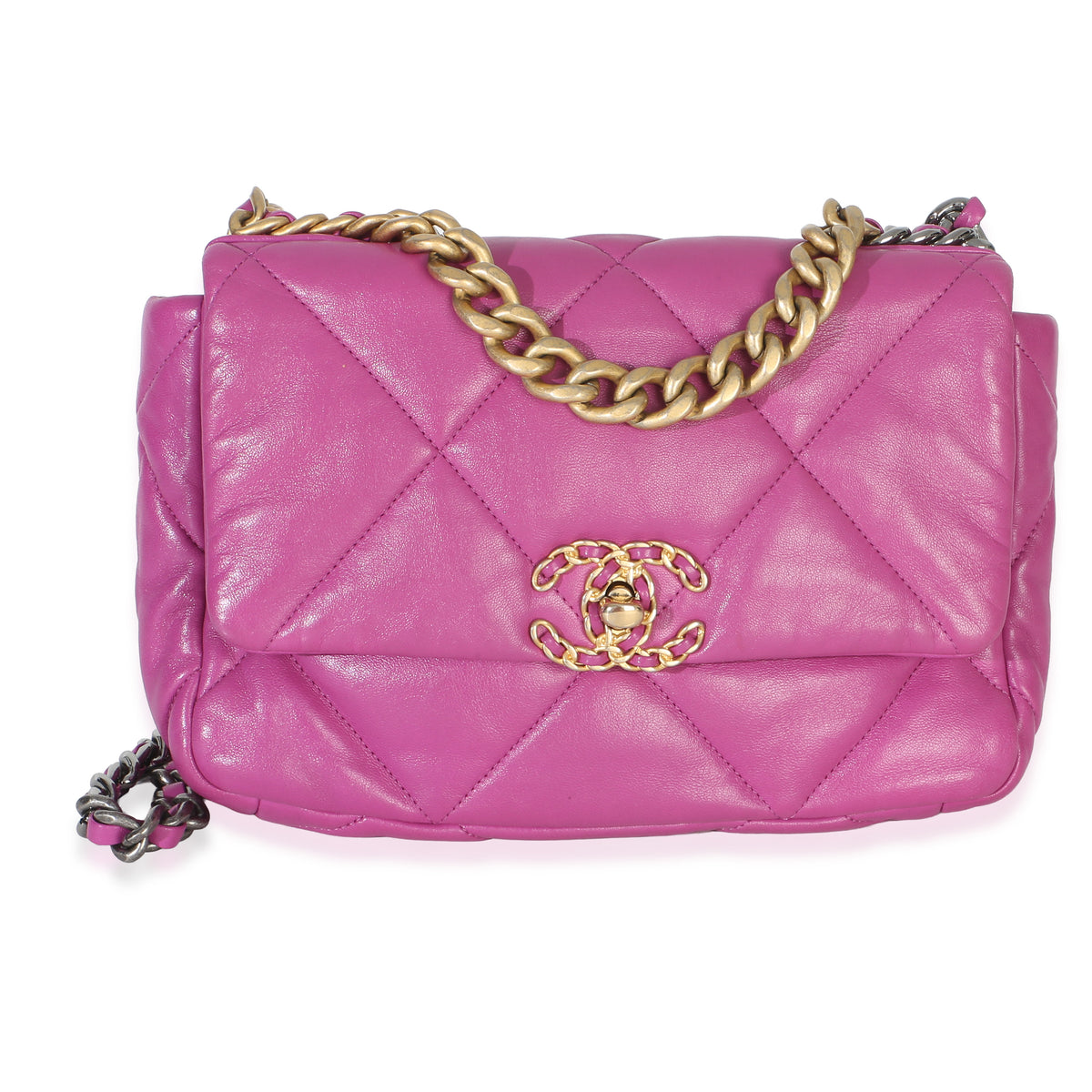 Chanel Purple Quilted Lambskin Medium 19 Flap Bag Leather