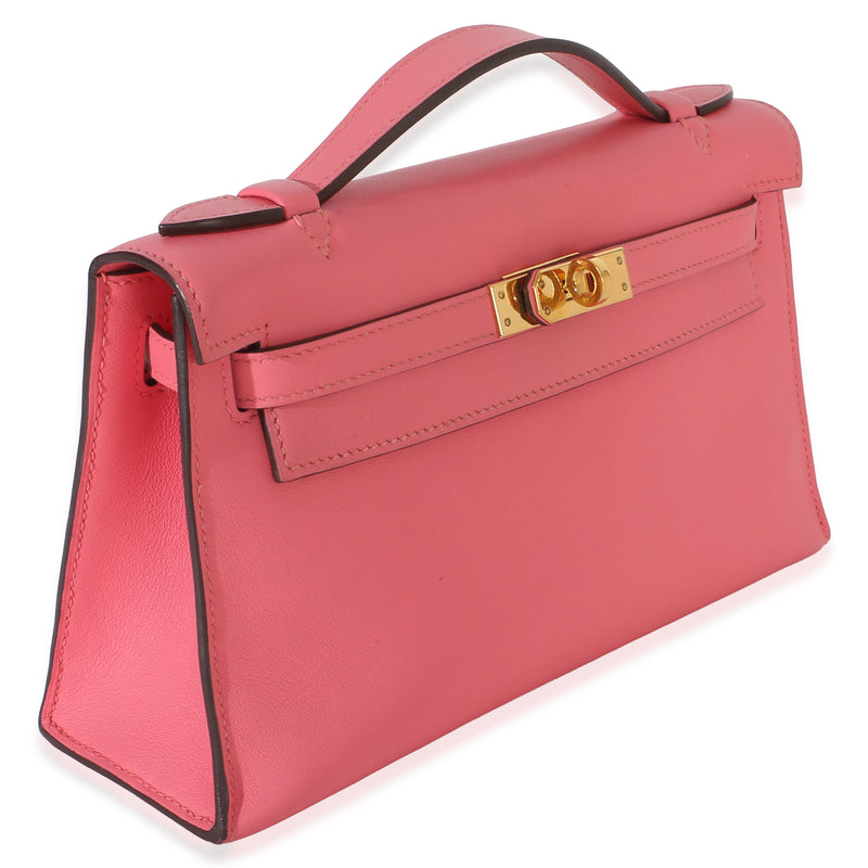 Hermès Rose Azalee Swift Kelly Pochette Ghw Pink Leather Bag