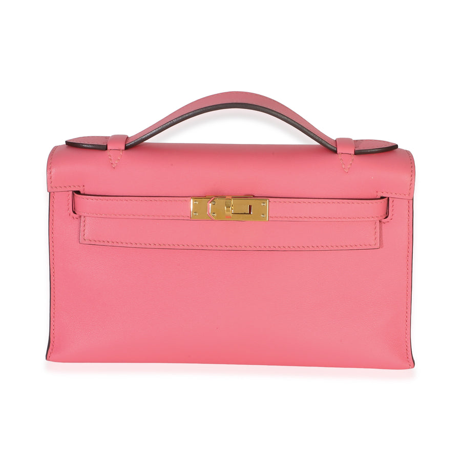 Hermès Rose Azalee Swift Kelly Pochette Ghw Pink Leather Bag