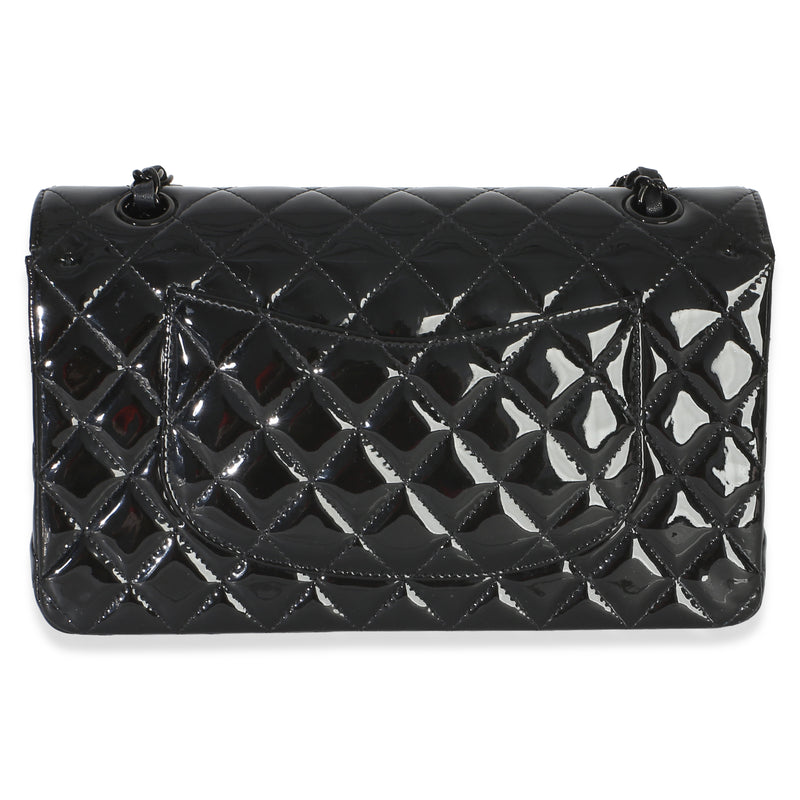 Chanel So Black Quilted Patent Medium Classic Double Flap Bag Leather