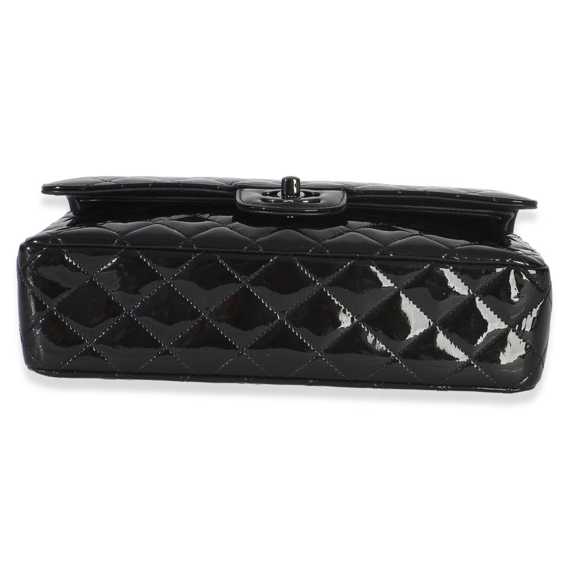 Chanel So Black Quilted Patent Medium Classic Double Flap Bag Leather