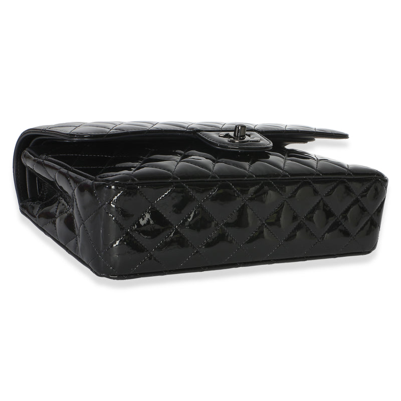 Chanel So Black Quilted Patent Medium Classic Double Flap Bag Leather