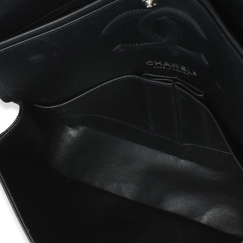 Chanel So Black Quilted Patent Medium Classic Double Flap Bag Leather