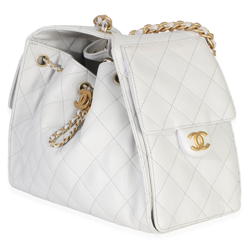 Chanel Light Grey Quilted Caviar Small 25 Hobo Gray Leather