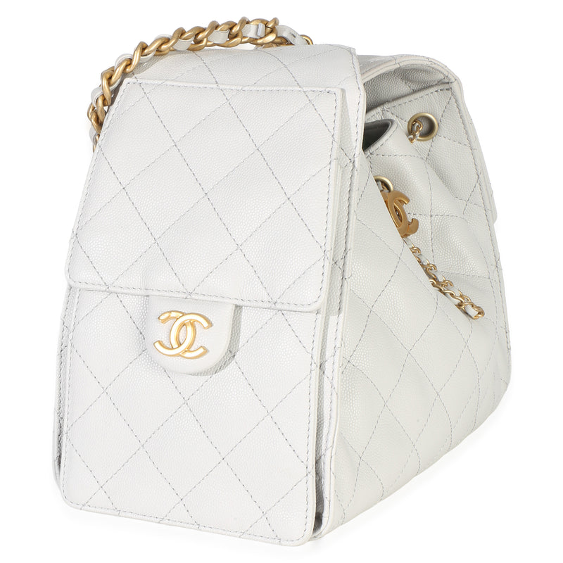 Chanel Light Grey Quilted Caviar Small 25 Hobo Gray Leather