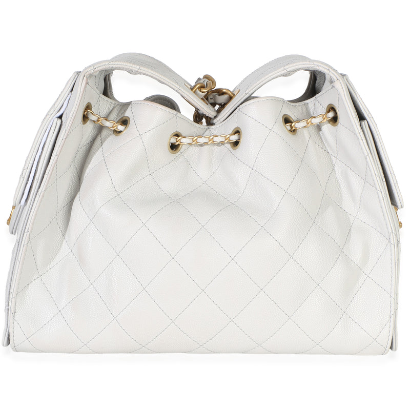 Chanel Light Grey Quilted Caviar Small 25 Hobo Gray Leather