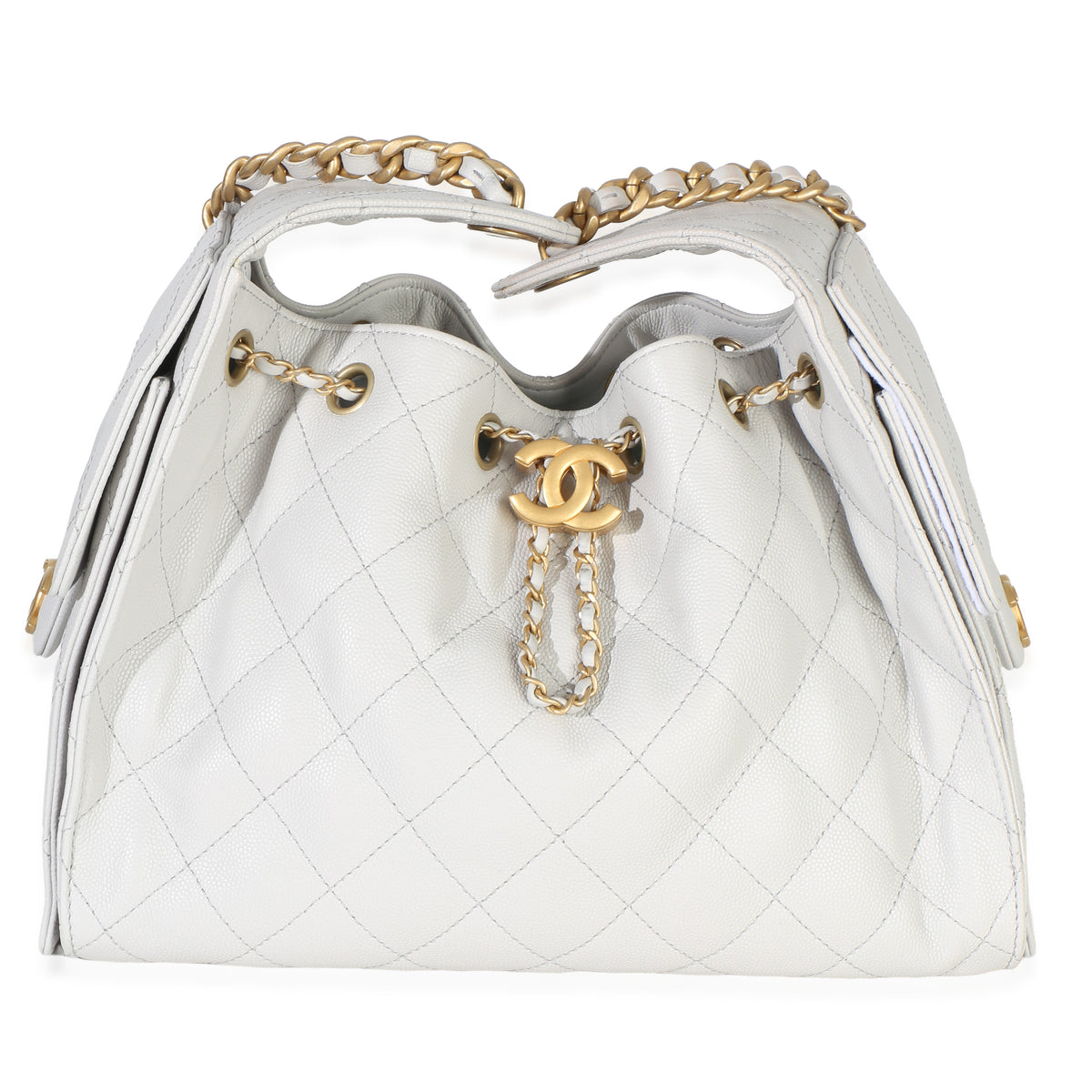 Chanel Light Grey Quilted Caviar Small 25 Hobo Gray Leather