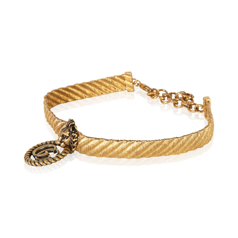 Gucci Gold-Plated Lion Head Double G Choker Necklace
