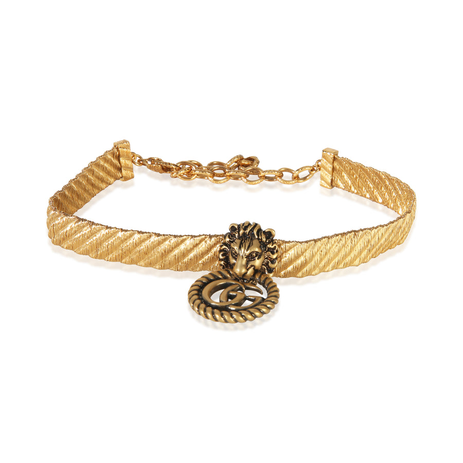 Gucci Gold-Plated Lion Head Double G Choker Necklace