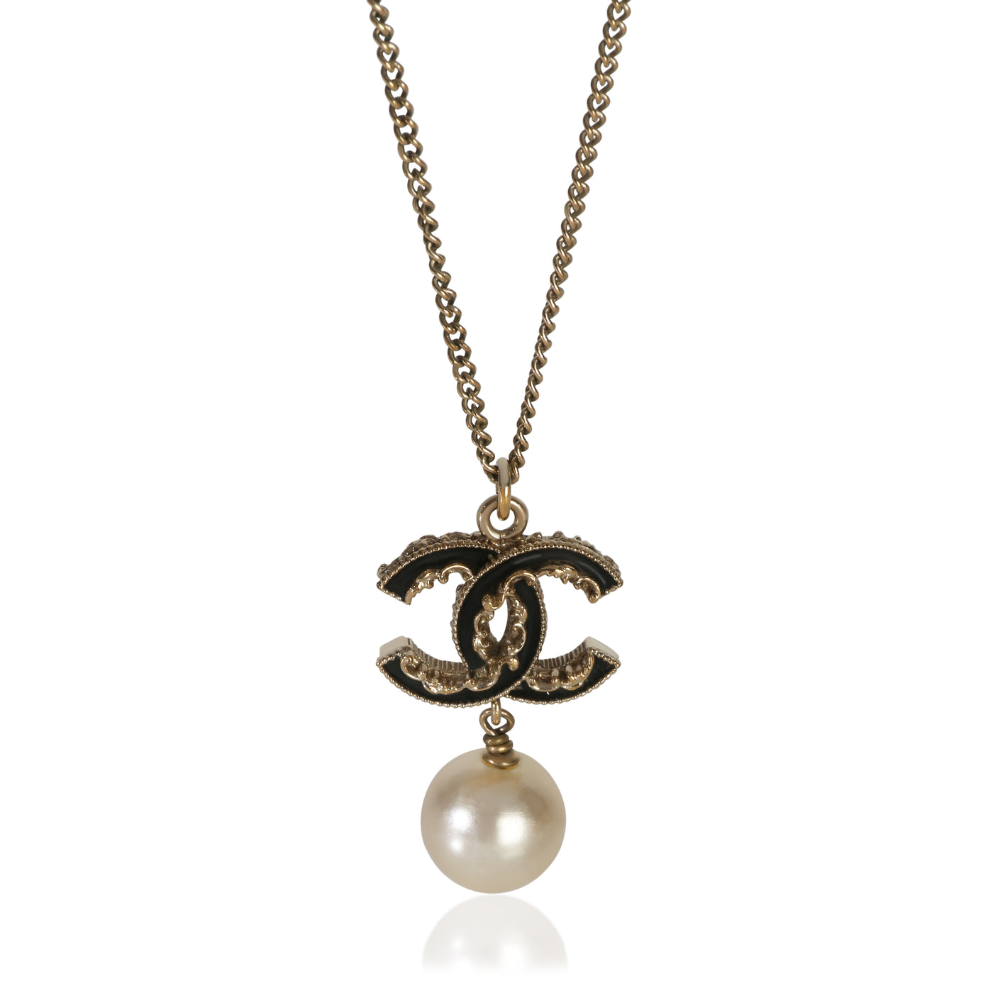 Chanel Gold-Plated 2014 Black Enamel Cc Pendant