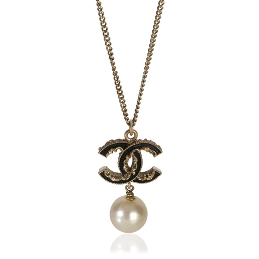 Chanel Gold-Plated 2014 Black Enamel Cc Pendant