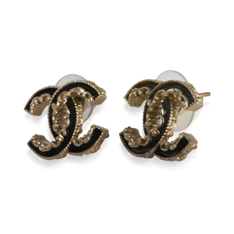 Chanel Gold-Plated 2014 Black Enamel Cc Earrings