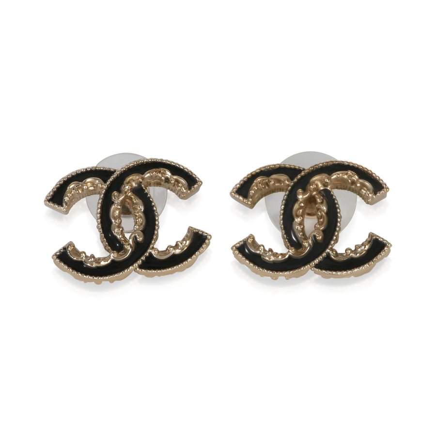 Chanel Gold-Plated 2014 Black Enamel Cc Earrings